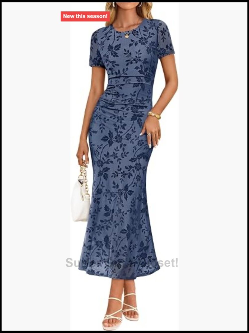 Women's Floral Bodycon Maxi Dress Short Sleeve Ruched Formal